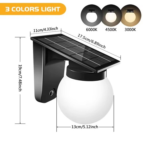 Solar Wandleuchte 400LM Verstellbare Helligkeit 3-Farben Farbwechsel Solarlampe - Bild 12 von 14