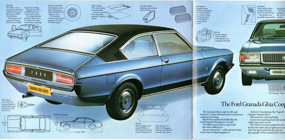 Ford Ghia Range 1975 UK Market Sales Brochure Capri Mk2 Granada Mk1 Saloon Coupe - Image 2 of 3