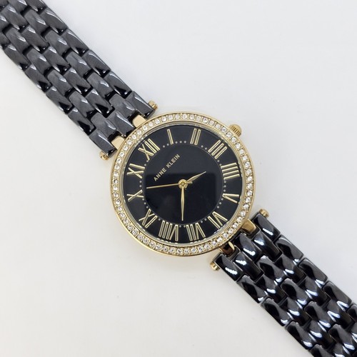 ANNE KLEIN Women Watch Black Dial Ceramic Bracelet Roman Numerals 6" New Battery - Picture 2 of 9