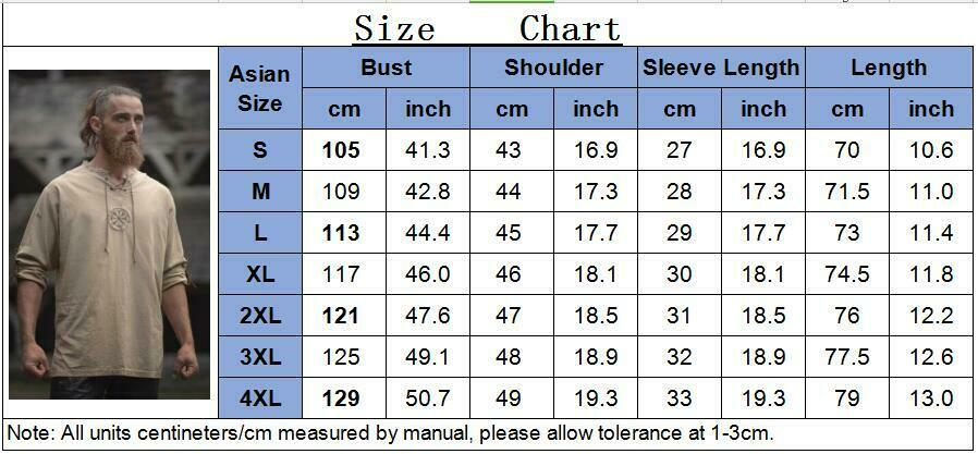 ARC'TERYX Camicia da uomo medievale ricamo lino tunica antico top vichingo costume cosplay