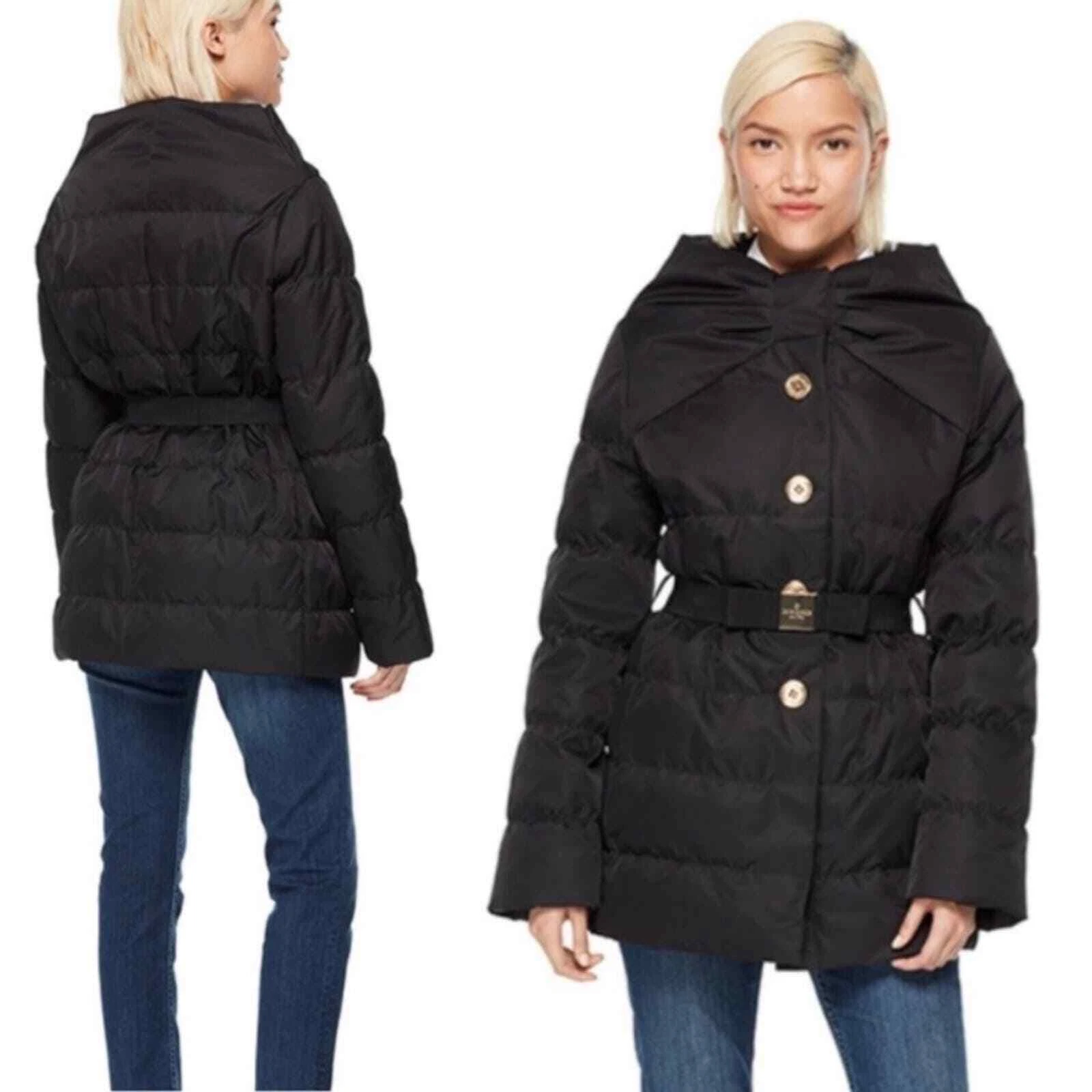 Kate Spade Puffer Becky Bow Cintura Fissata Collo Nero