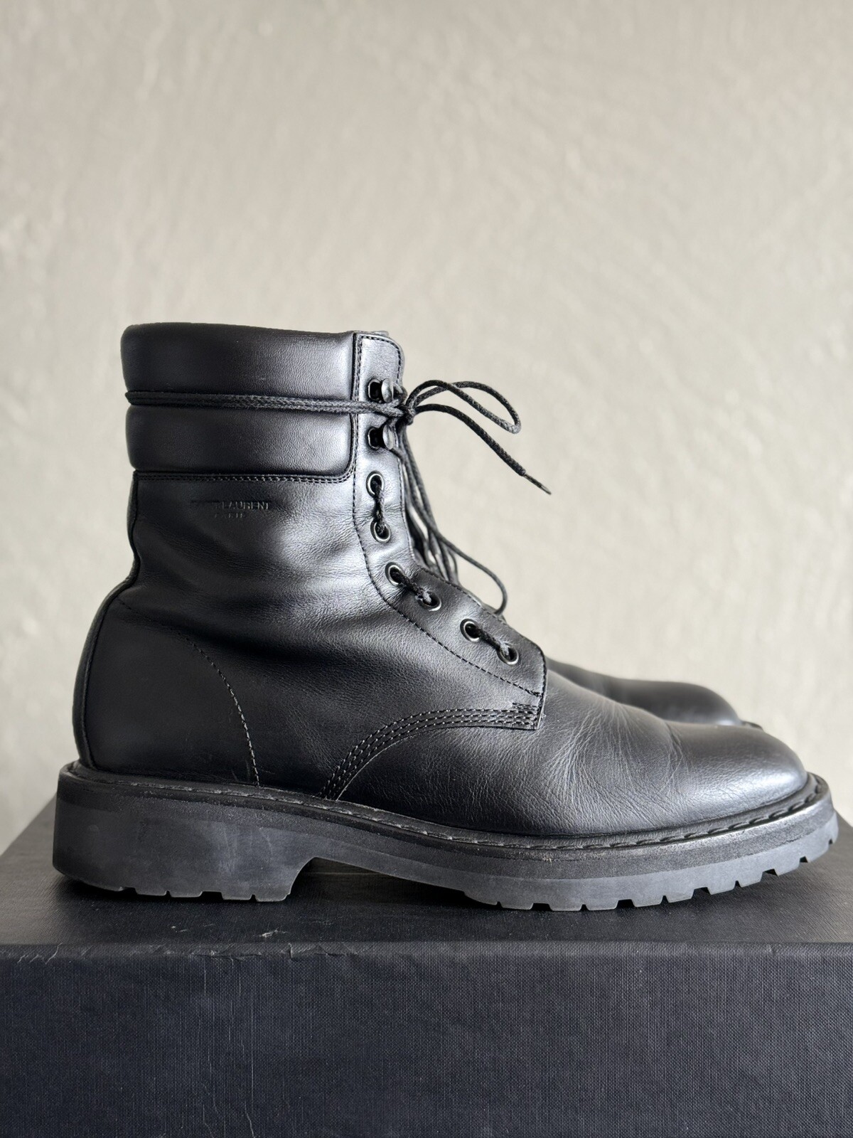 Stivali Saint Laurent Paris Trekker 25 esercito combattimento pelle Hedi Slimane FW15 42 9