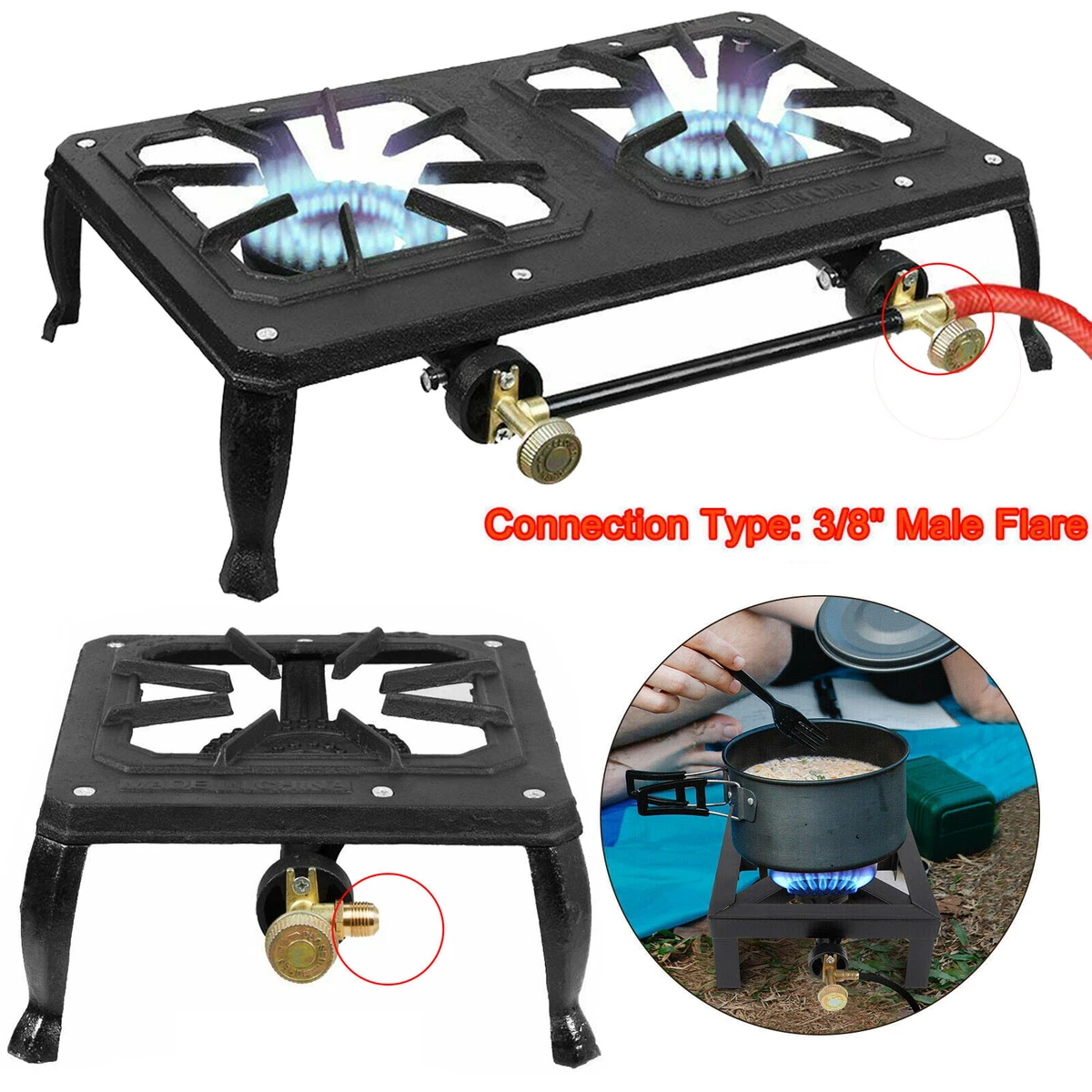 Camping Double Single Burner Cast Iron Propane Gas LPG Stove Heating  Cooking | eBay