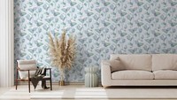 Vliestapete Blumen Tulpen BläTter Illustration Blau GrüN Weiß 47473 (6,92€/1Qm)