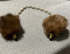 Little Mink Fur pet Sweater Scarf Faux Pearl Chain Link Collars Clip Vintage