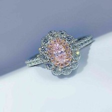 Womens Lab Created Pink Sapphire Double Halo Cocktail Engagement Ring 925 Silver