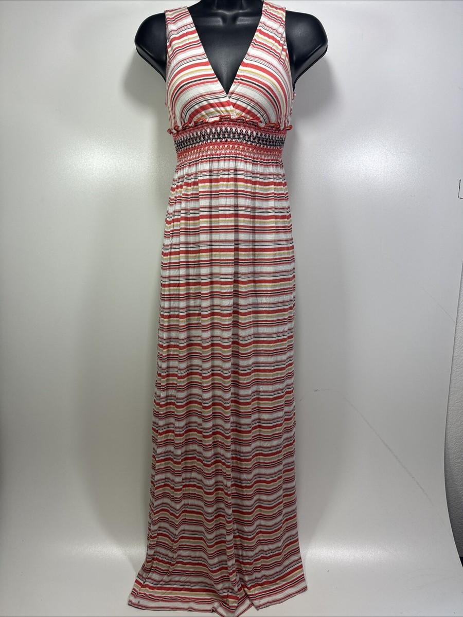 Chelsea & Violet Orange Striped Maxi Dress Knit Body Con Long Sleeveless XS  | eBay