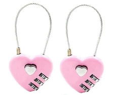 2Pcs Pink Combination Lock, 3 Digit Heart Shaped Wire Rope Padlock for School...
