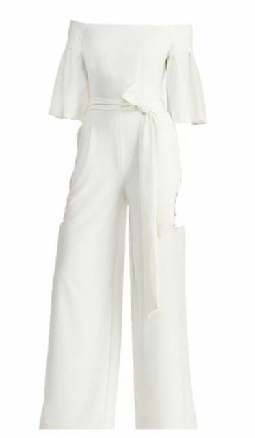 black and white off the shoulder jumpsuit