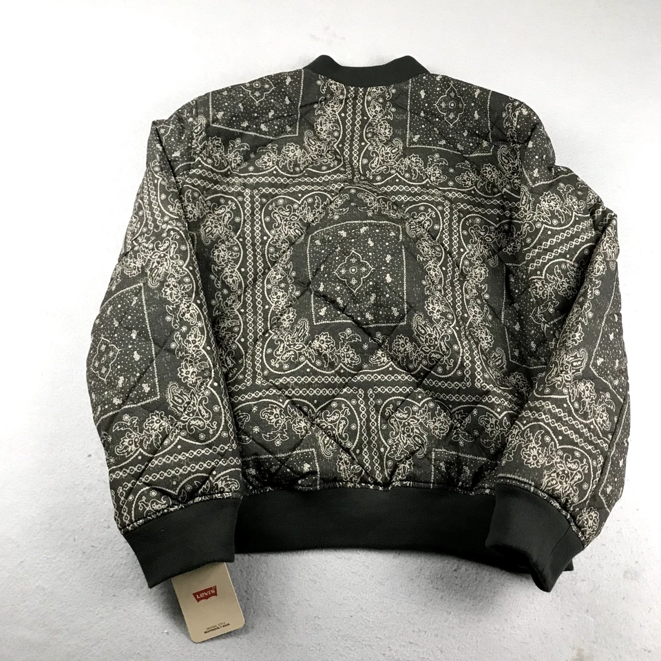 Levis 夹克男式 XL 绿色花卉头巾全拉链填充长袖全新带标签 — 第 4/4 张图片