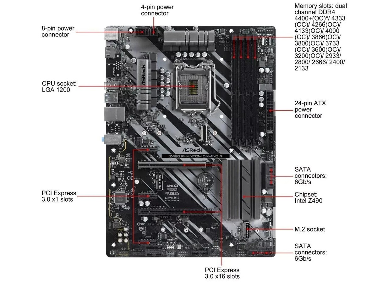 ASRock Z490 Phantom Gaming 4 LGA 1200 Intel Z490 SATA6Gb/s ATX