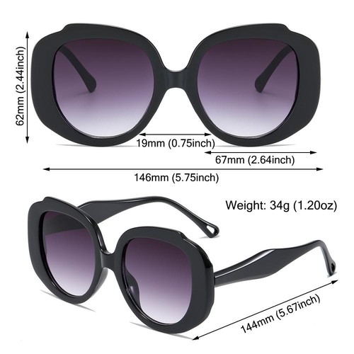 Vintage Oversized Glasses Round Frame Sun Glasses Women's Sunglasses Shades - Picture 3 of 19