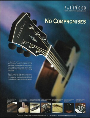 Parkwood No Compromises All-solid tone wood acoustic guitar advertisement ad
