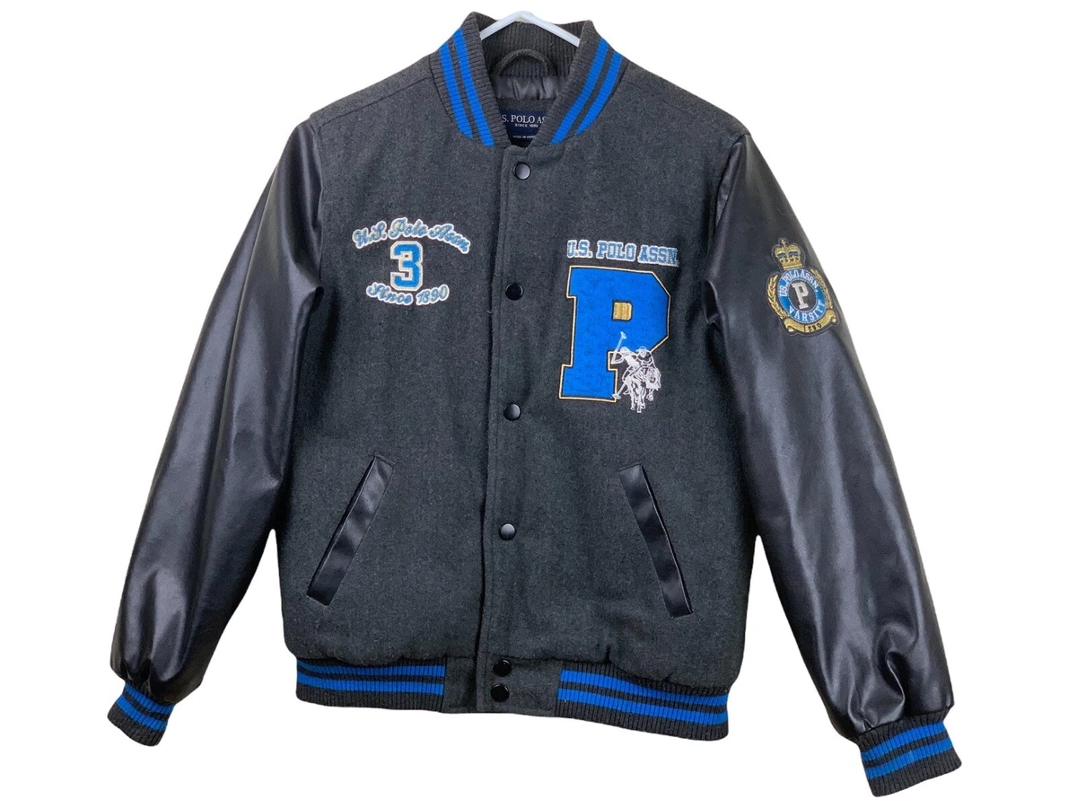 US POLO Boys Varsity Letterman Jacket Black Medium 10 12 black Wool Polyester