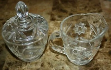 VINTAGE CLEAR GLASS CREAMER & SUGAR BOWL SET EUC 