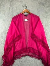 CEJON Womens ONE SIZE Kimono Topper Pink Boho Fringe NEW Sheer Ladies