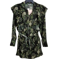 Madisonne Sheer peplum ruffle shirt dress sheer green/black Medium $69