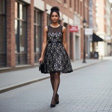 City Triangles Black Lace Fit & Flare Dress Mesh Illusion Party  Sz 5