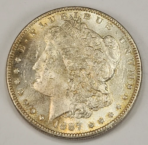 1887 Morgan Silver Dollar  90% SILVER  $1 Coin AU Almost Uncirculated Toned