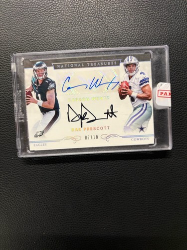 2016 NATIONAL TREASURES DUAL SIGNATURES CARSON WENTZ-DAK PRESCOTT RC #/10 SEALED