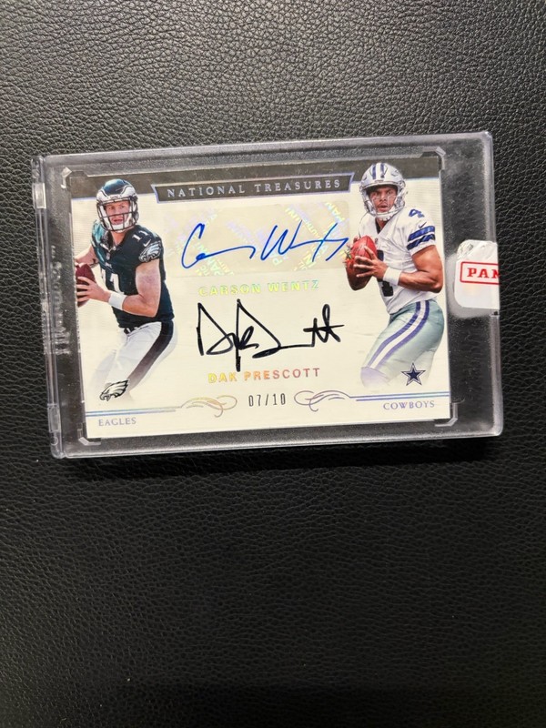 2016 NATIONAL TREASURES DUAL SIGNATURES CARSON WENTZ-DAK PRESCOTT RC #/10 SEALED