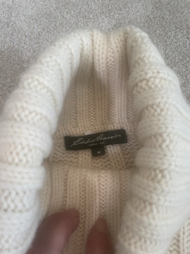 Eddie Bauer Merino Wool Turtleneck Sweater Womens M Cable Knit Ivory Fisherman - Picture 3 of 9