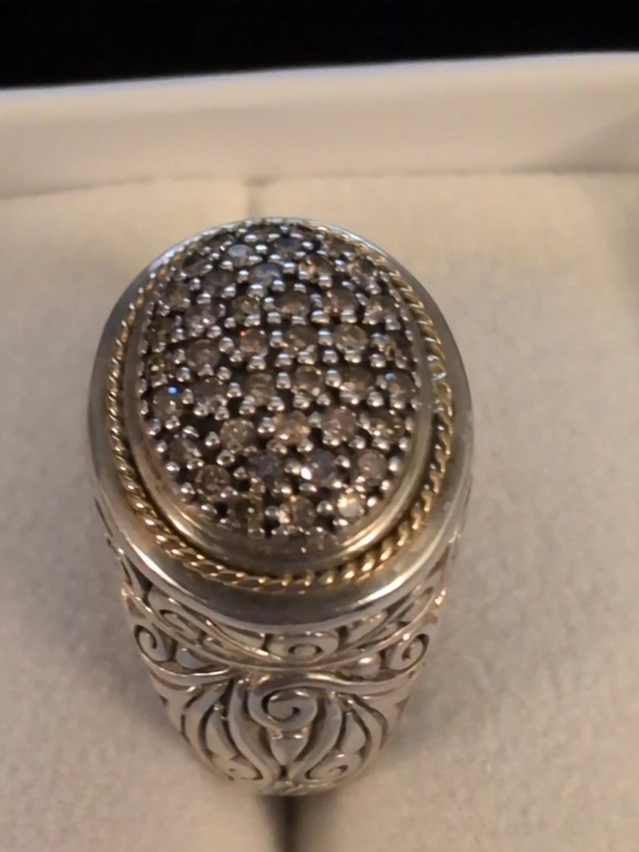 Anillo Vintage EFFY NY Talla 7 Diamantes Oro 18K W SS BH Diseño Intrincado Grueso... Foto 3 de 4