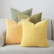 Throw Pillow Covers Corduroy 20 in Yellow Green 4 Pack