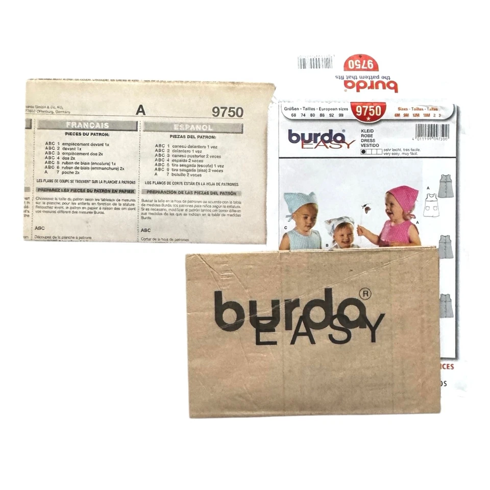 Burda Toddlers Sizes 6M-3 Dresses Sleeveless Sewing Pattern 9750 Uncut - Image 3 of 4