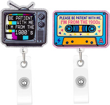 2 Pcs Funny Nurse Badge Reel Retractable, Cute Nursing TV Badge Reels Be Patient