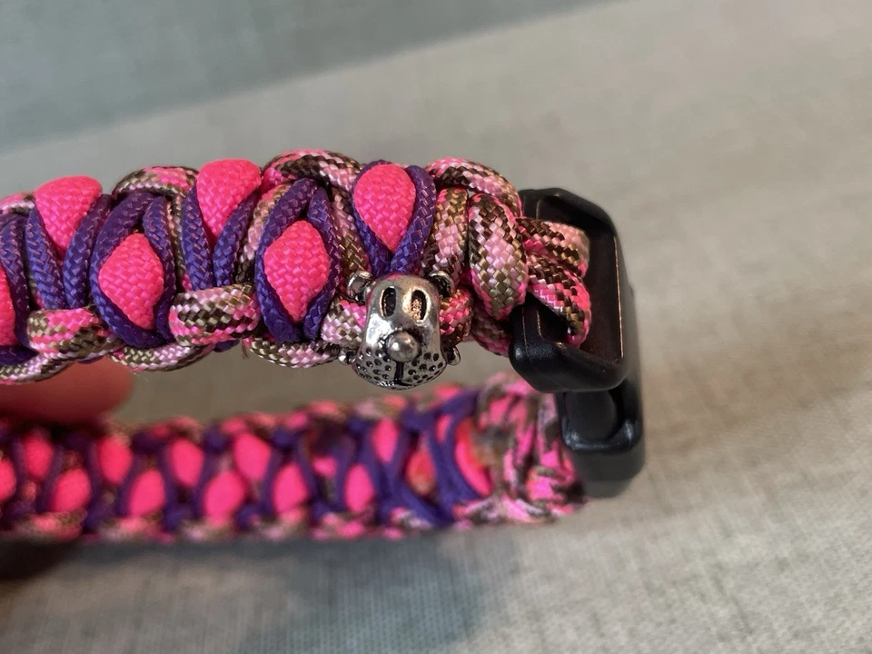 Collar de perro Paracord tamaño pequeño 12" pulgadas de largo rosa y púrpura cierre de clip Foto 3 de 4