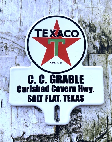 VINTAGE 6x5" TEXACO C.C. GRABLE GASOLINE GAS OIL PORCELAIN TOPPER SIGN