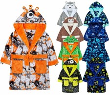 Kids Dressing Gown Boys Kids Fleece Novelty Soft Hooded Character Winter Robe