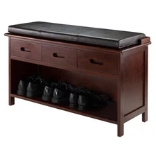 Pemberly Row 2-Piece 20.67" Transitional Solid Wood Storage Bench in Walnut