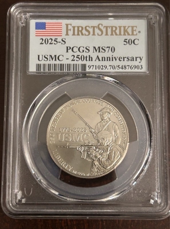 2025-S USMC 250th Anniversary Half Dollar PCGS MS70 First Strike Commemorative