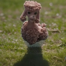 Statuina porcellana barboncino rosa vintage anni 50 super cucina decorazione da collezione MCM