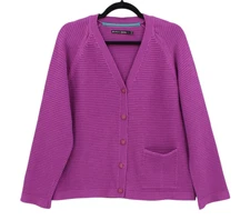 Gudrun Sjoden Cardigan Womens Large Purple Cotton Button Front Pocket Raglan