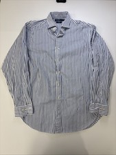 Polo Ralph Lauren Button Down Shirt 17 34-35 Blue White Stripes Classic Fit Mens