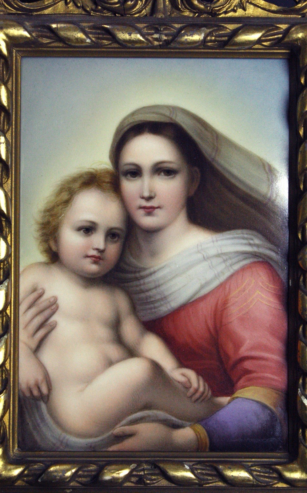 KPM Berlin marked Porcelain Plaque Raphael’s Sistine Madonna, Ornate gilt frame