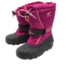 Sorel Snow Boots Youth Size 2 Pink Black Nylon Insulated Winter NY1885-684