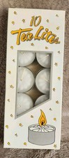One Box of 10 Tea Lites Candles in Metal Cups NOS Made in USA 5 Hour Burn Time