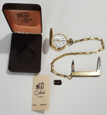 Colibri Gold Tone 17 Jewels Swiss Incabloc Pocket Watch with Knife - Engraved