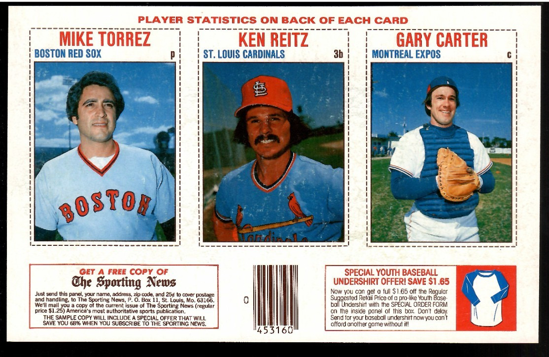 Mike Torrez & Ken Reitz & Gary Carter 1979 Hostess 3-Player BB Panel