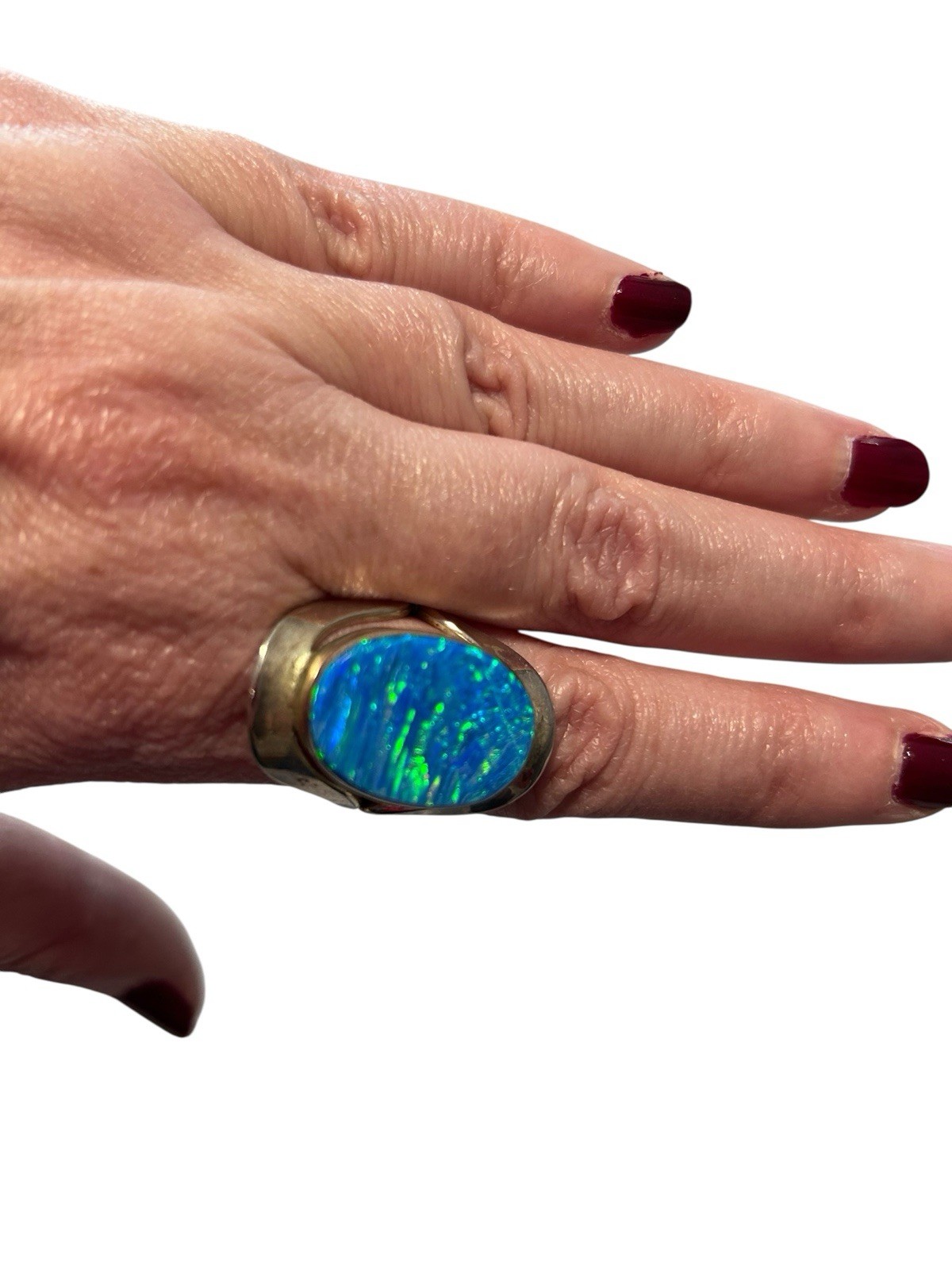 Lab Created Blue Fire Opal Silver Statement Ring … - image 1