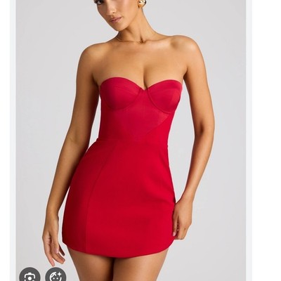 open lace back dress Bandeau Ruffled Tiered Corset Mini Dress in Berry Red