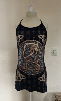 King Strangers Women s Nordic Dragon Open Back Tank Gold Black Sz XL