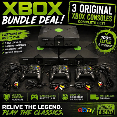 Microsoft Original Xbox 3 Console Bundle 8 Controllers and all original cords