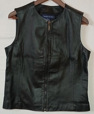 Preston and York Full Zip Lined Leather Motorcycle Vest Black Women s Size US 10