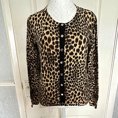 Tweeds Leopard Print Knit Cardigan Button Front Round Neck Size 14 - Image 1 of 4