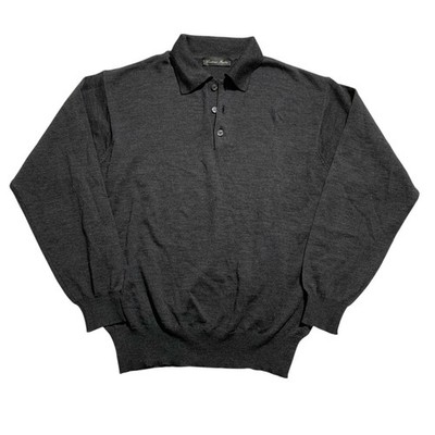 Cortina Italia Mens Merino Wool Polo Sweater Size M Gray Casual Work Capsule